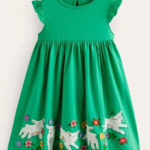 Mini Boden - Green Lamb Appliqué Sleeveless Dress, Size 5-6